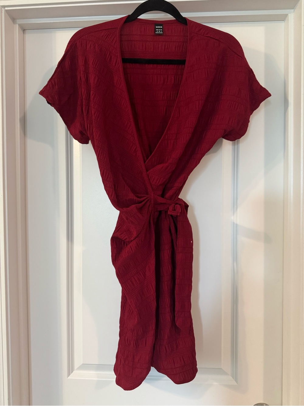 SHEIN Red Short Sleeve Wrap Mini Dress with Waist Tie